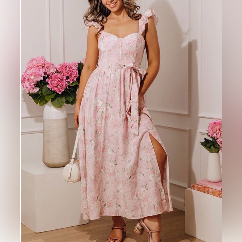 Blu Pepper Floral Pink Ruffle Maxi Dress - Elegant Summer Dress Easter